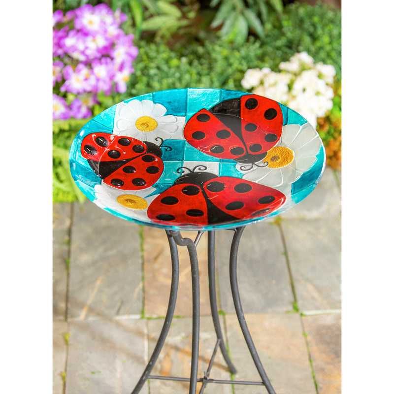 18" Hand Painted and Embossed Bird Bath, Lady Bug, 18.11"x18.11"x1.57"inches