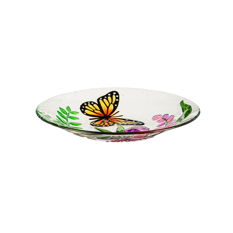 18" Hand Painted and Embossed Bird Bath, Monarch Butterfly and Tulip,2gb6975