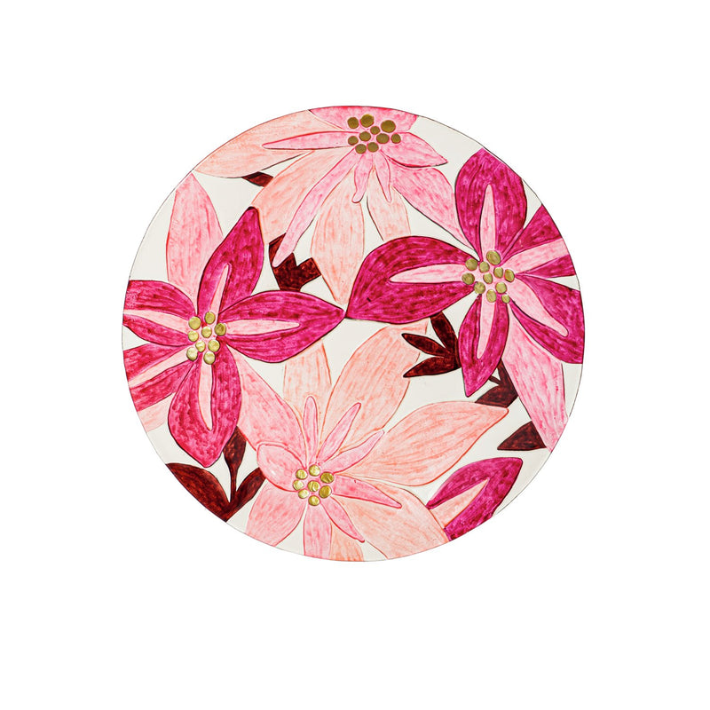 18" Hand Painted and Embossed Bird Bath, Pink Floral,2gb6976