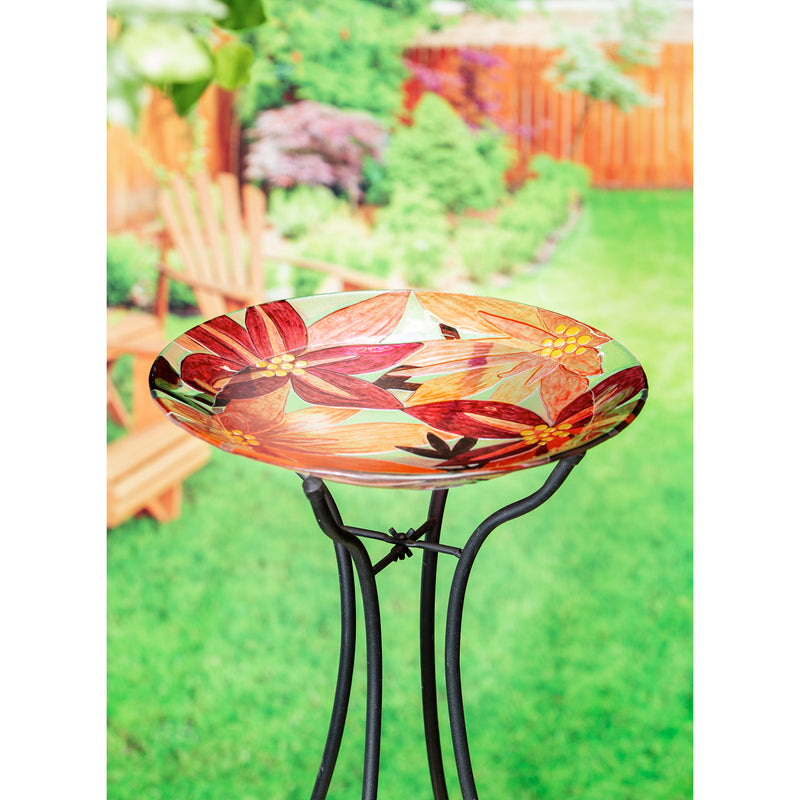 18" Hand Painted and Embossed Bird Bath, Pink Floral,2gb6976