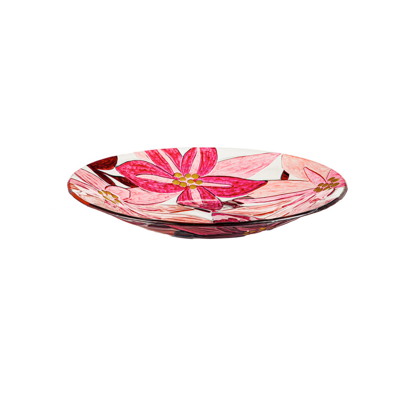 18" Hand Painted and Embossed Bird Bath, Pink Floral,2gb6976