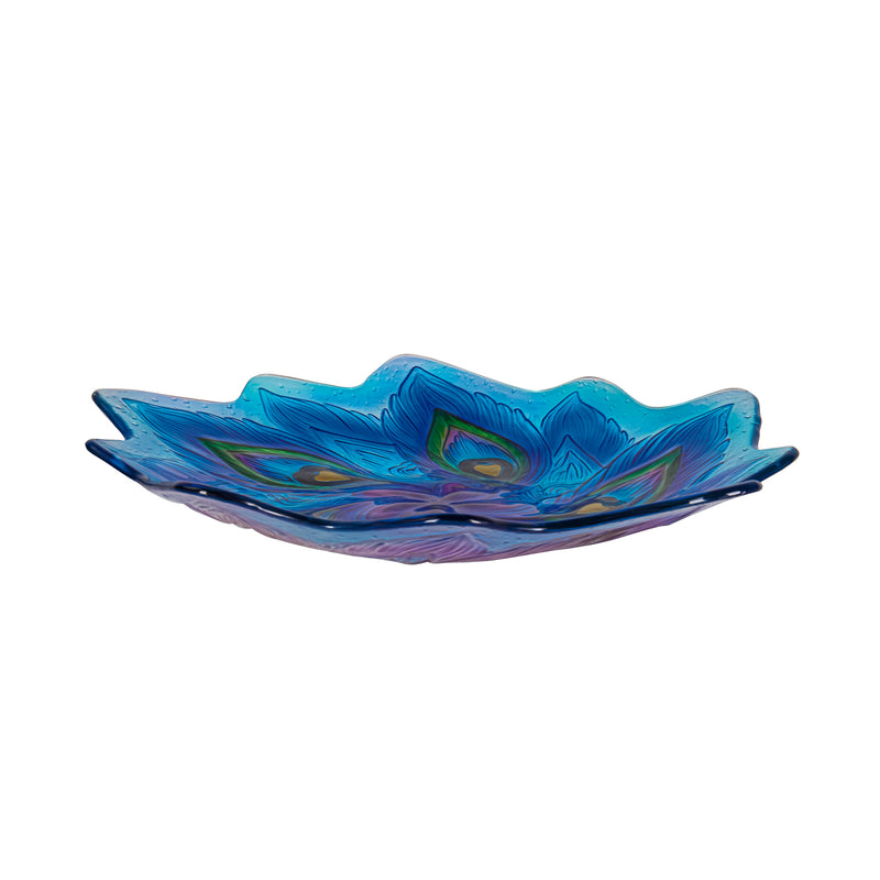 18" Hand Painted and Embossed Shaped Bird Bath, Peacock Feather,2gb6993
