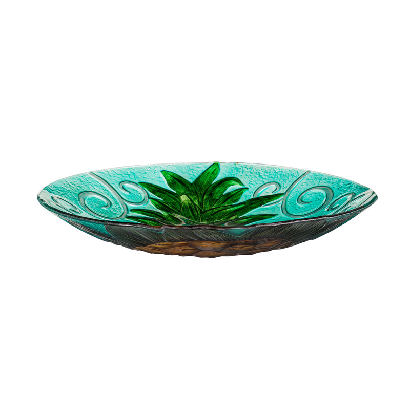 18" Hand Painted and Embossed Glass Bird Bath, Pineapple, 18.11"x18.11"x1.57"inches