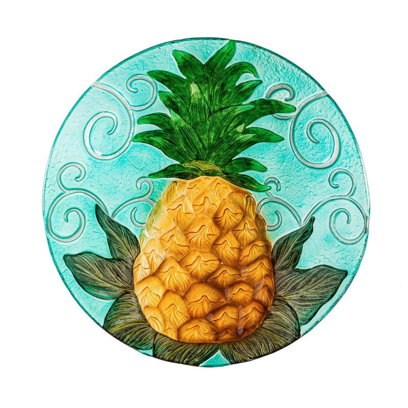18" Hand Painted and Embossed Glass Bird Bath, Pineapple, 18.11"x18.11"x1.57"inches
