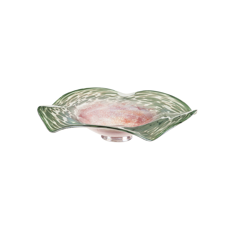 16" Textured Glass Bird Bath, Iridescent Wave,2gb6997
