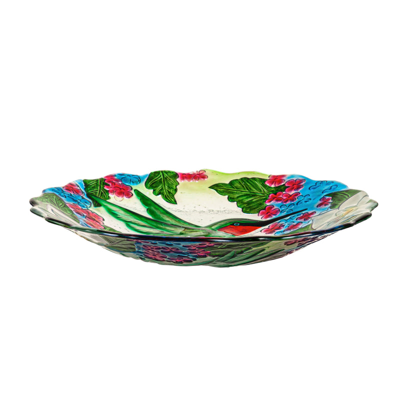 18"Hand Painted and Embossed Glass Shaped Bird Bath, Hummingbird Bouquets,2gb7051