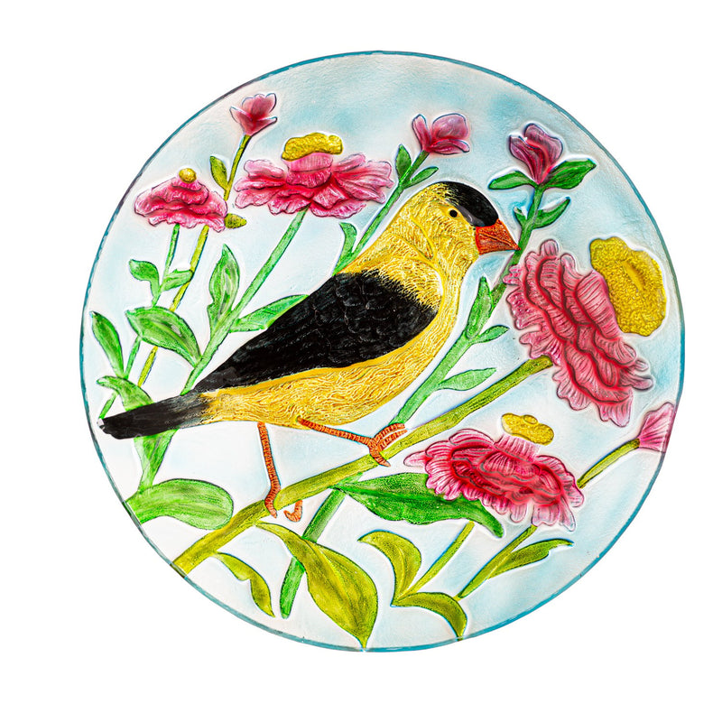 18" Gold Finch Glass Bird Bath,2gb7156