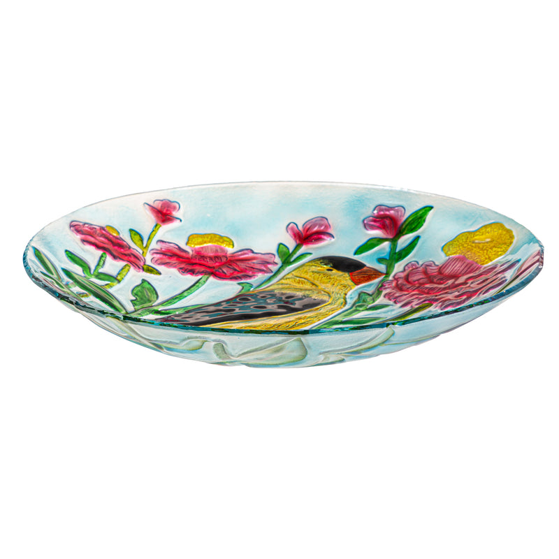 18" Gold Finch Glass Bird Bath,2gb7156
