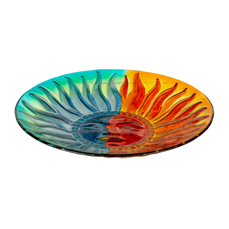 Evergreen Bird Bath,18" Sun & Moon Glass Bird Bath,18x18x2.55 Inches