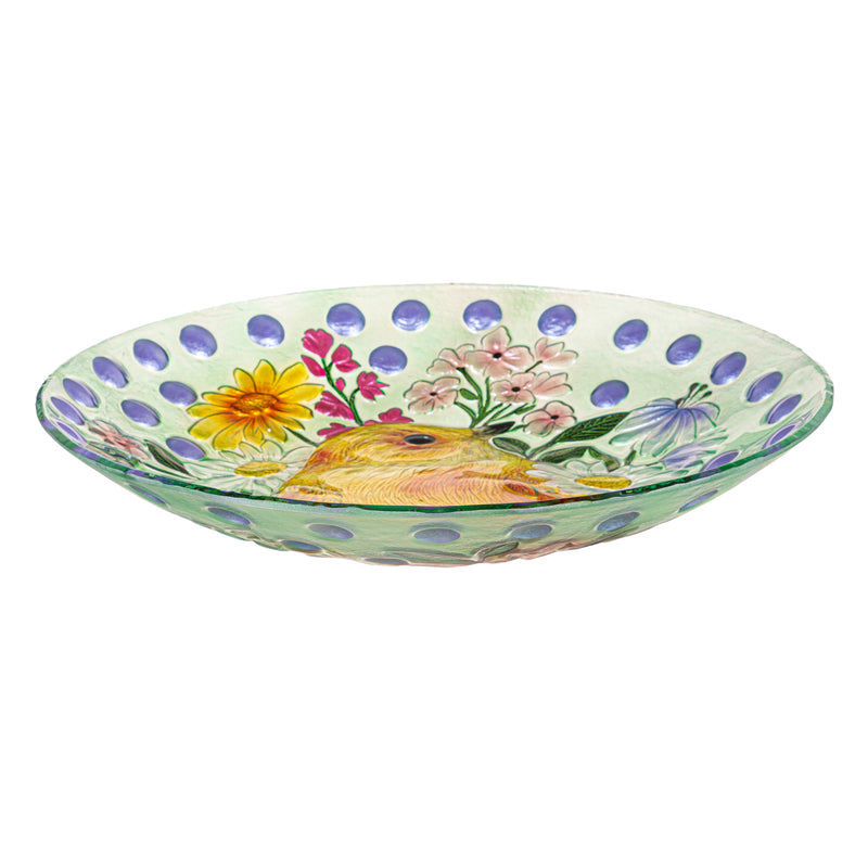 18" Yellow Bird and Polka Dots Glass Bird Bath,2gb7188