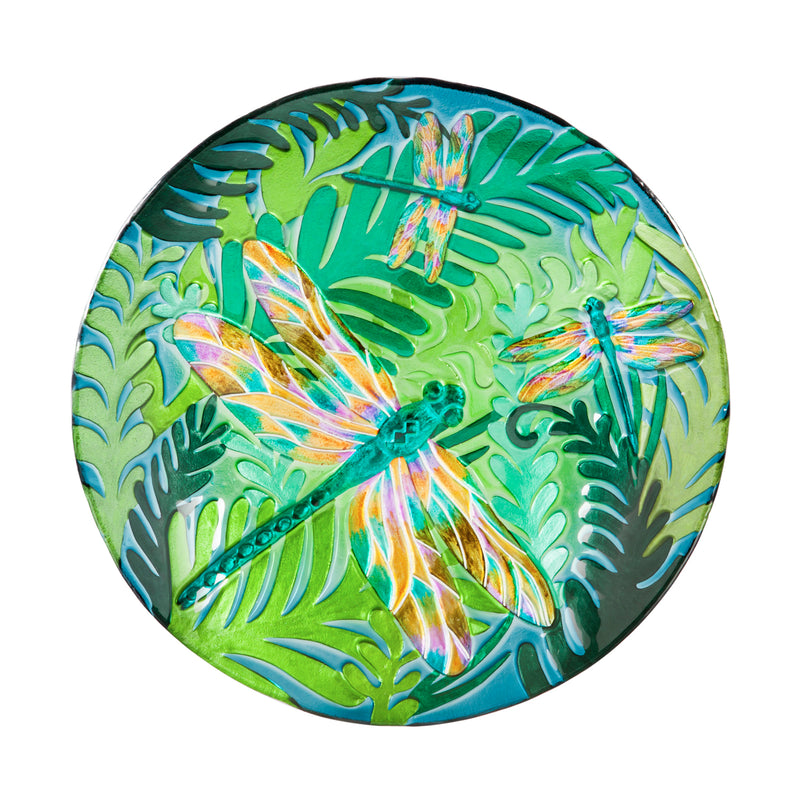 18" Glass Bird Bath, Iridescent Dragonfly,2gb759