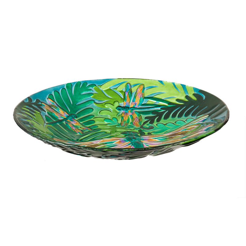 18" Glass Bird Bath, Iridescent Dragonfly,2gb759