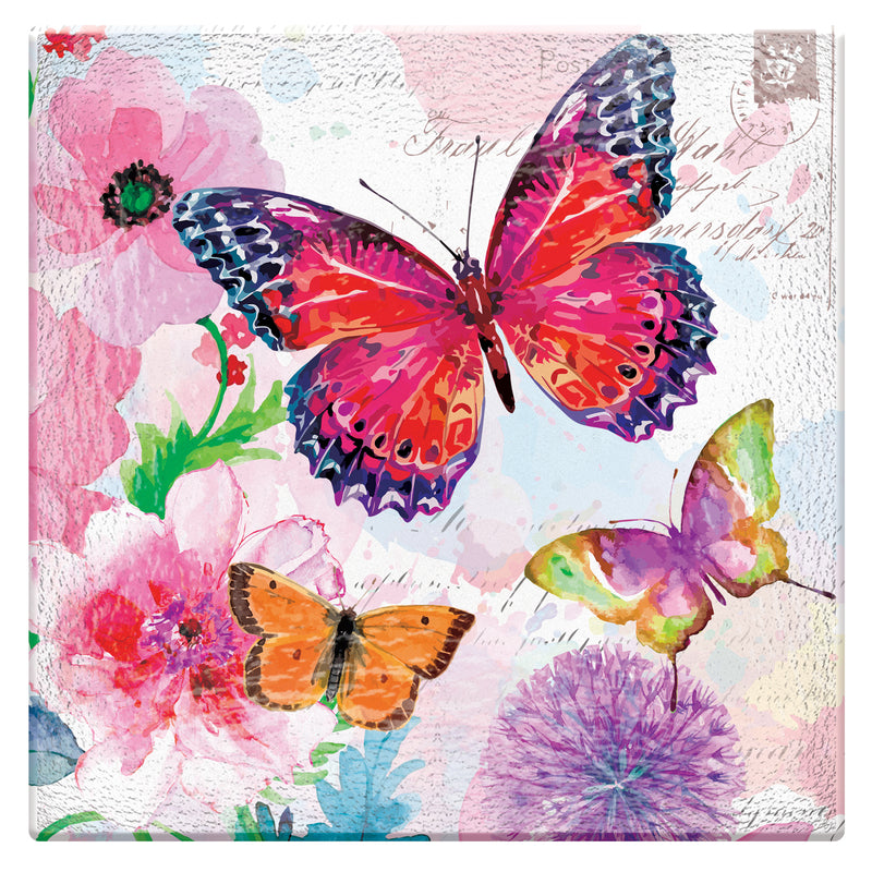 Evergreen 16.5" Hand Painted Embossed Square Glass Bird Bath, Butterfly Prints, 16.5'' x 16.5'' x 2.4''