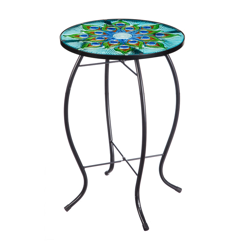 Evergreen Deck & Patio Decor,Glass Table, Peacock,12.2x22x12.2 Inches