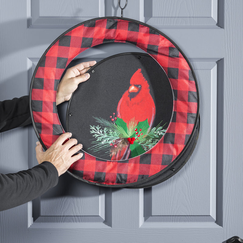 Evergreen Door Decor,Red and Black Buffalo Check Sassafras Switchable Door Décor Frame,24x24x0.25 Inches