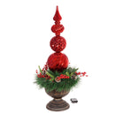 36"H Red Finial Shatterproof Battery Operated Twinkling White LED Ornament  with Wreath in Urn,2la1547