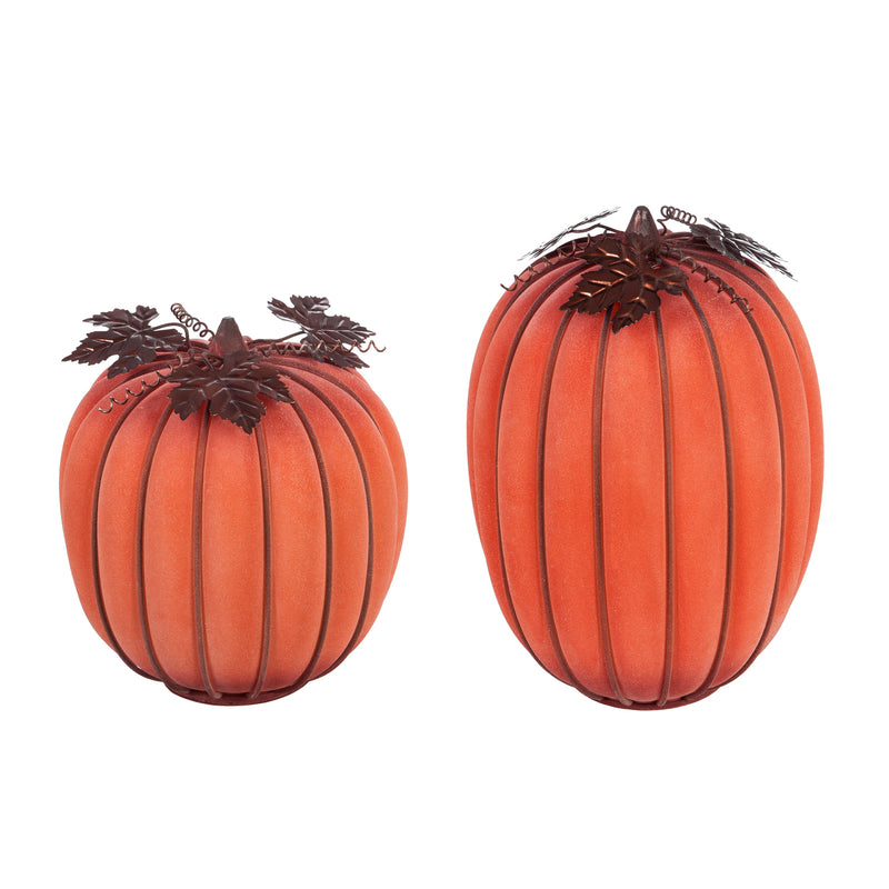 Evergreen LED Battery Operated Glass Pumpkin, Set of 2, Orange Mist Finish, 11.8'' x 3.5'' x 3.5'' inches
