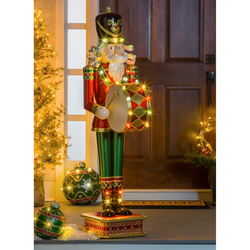 52"H Nutcracker Playing Drum w/Moving Hands and LED Lights, 19.4"x14.7"x52"inches