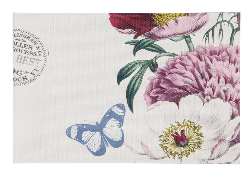 Woven Vinyl PVC Placemat, Floral Butterfly, Set of 4, 11.8'' x 17.8'' x 0.16'' inches