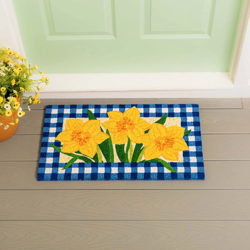 Evergreen Floormat,Buffalo Check Daffodils Coir Mat,28x0.56x16 Inches