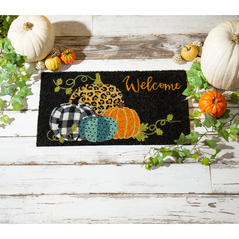 Evergreen Floormat,Mixed Print Pumpkins Coir Mat,28x0.56x16 Inches