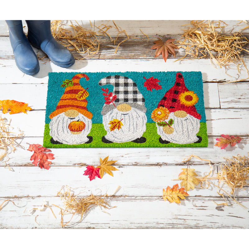 Evergreen Floormat,Fall Gnome Trio Coir Mat,28x0.56x16 Inches