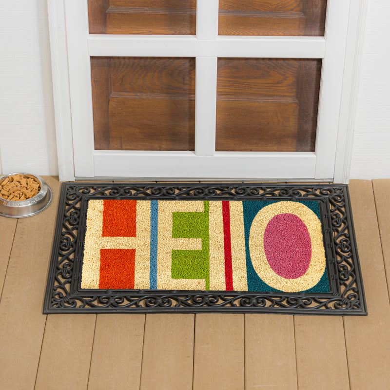 Evergreen Floormat,Colorful Hello Coir Mat,0.56x28x16 Inches