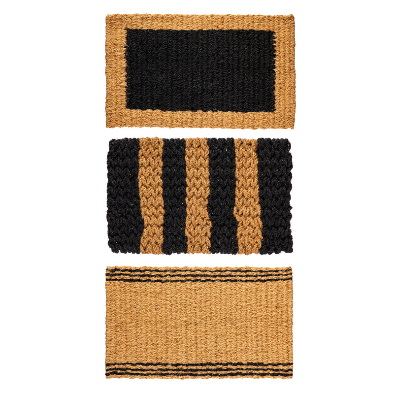 Natural Coir and Black Woven Mat, 3 Asst,2rm1217