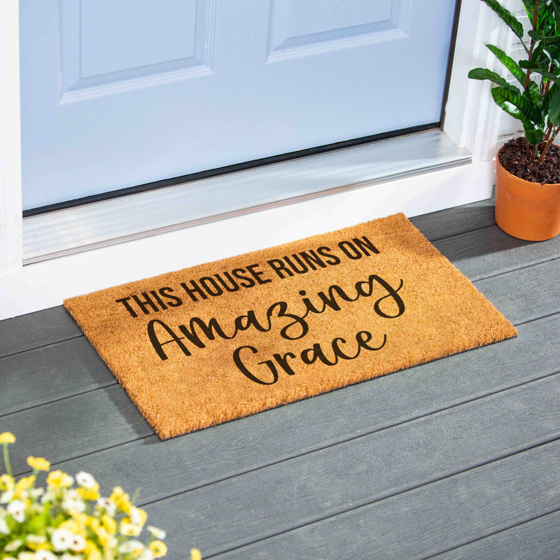 Evergreen Floormat,This House runs on Amazing Grace Coir Mat,28x0.56x16 Inches