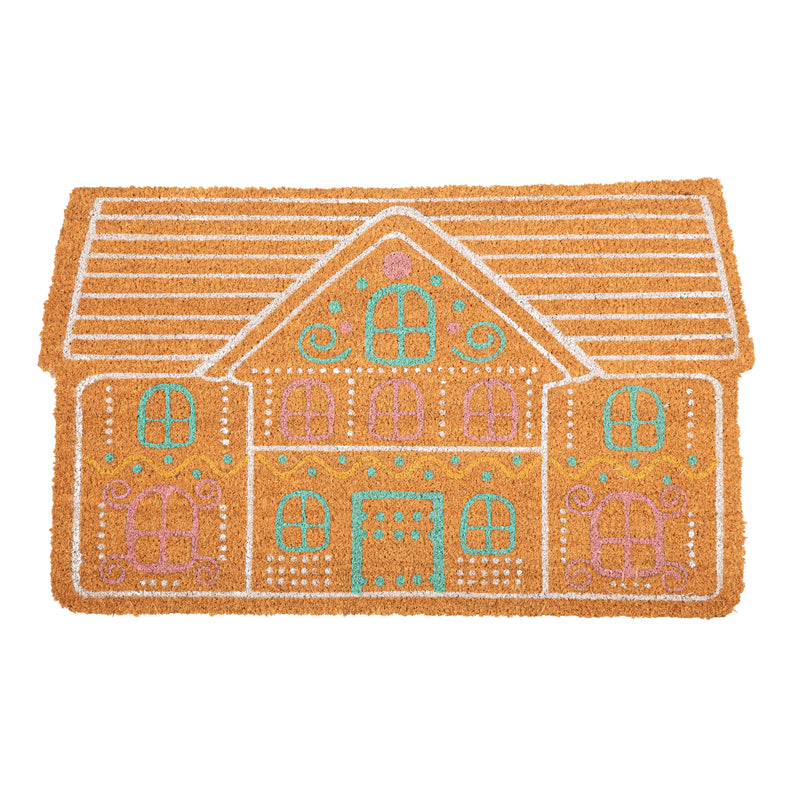 Season's Greeting Gingerbread Home Shaped Coir Mat,2rm1403