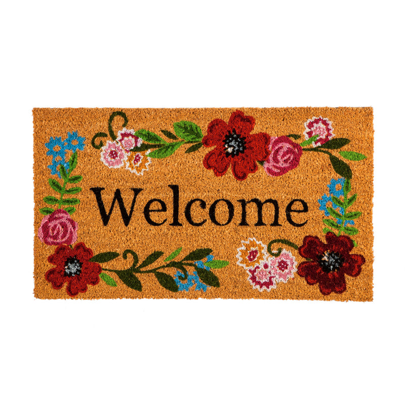 Floral Framed Welcome Coir Mat,2rm665