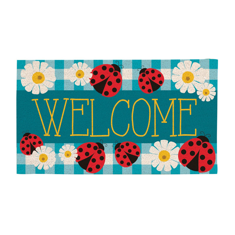 Evergreen Flag Ladybug Plaid Coir Mat 18 x 30 Inch Colorful Stylish and Durable Door and Floor Mat for Patio and Yard