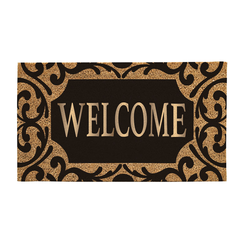 Evergreen Floormat,Scroll Metallic Welcome Rubber Inset Coir Mat,28x0.59x16 Inches