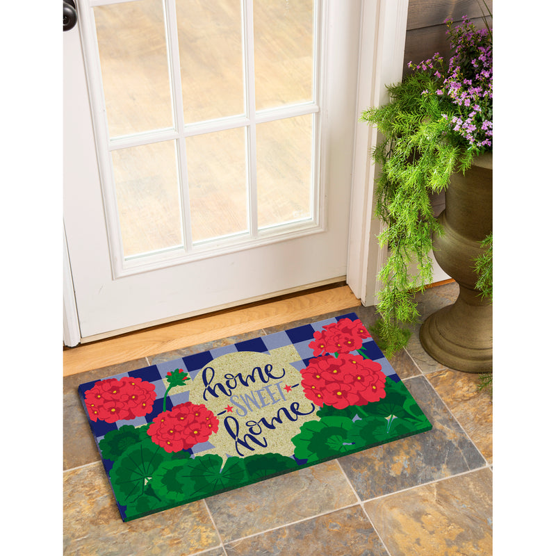 Evergreen Floormat,Plaid Patriotic Geraniums Coir Mat,16x28x0.56 Inches