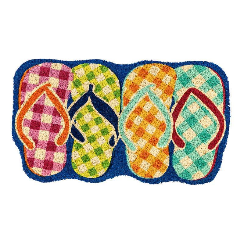 Evergreen Floormat,Plaid Flip Flops Shaped Coir Mat,18x30x0.56 Inches