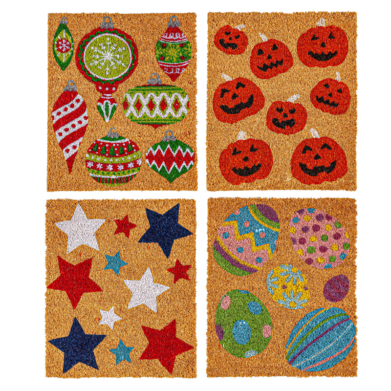 Evergreen Floormat,Holiday Icon Interchangeable Coir Mat Panel, Set of 4: Easter/ Patriotic/Halloween/Christmas,13.5x0.75x16.25 Inches