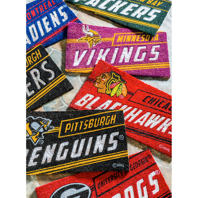 Team Sports America NFL Minnesota Vikings Eco-Friendly Durable Coconut Fiber Coir Punch Floor Mat - 16" Long x 28" Wide