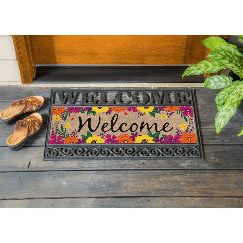Evergreen Flag Indoor Outdoor Décor for Homes Gardens and Yards Floral Framed Welcome Kensington Switch Mat