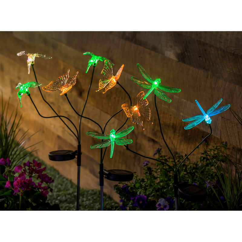 35" 3 Flex-Branch Solar Stake, Hummingbird, Butterfly, and Dragonfly, 3 ASST,2sp5314
