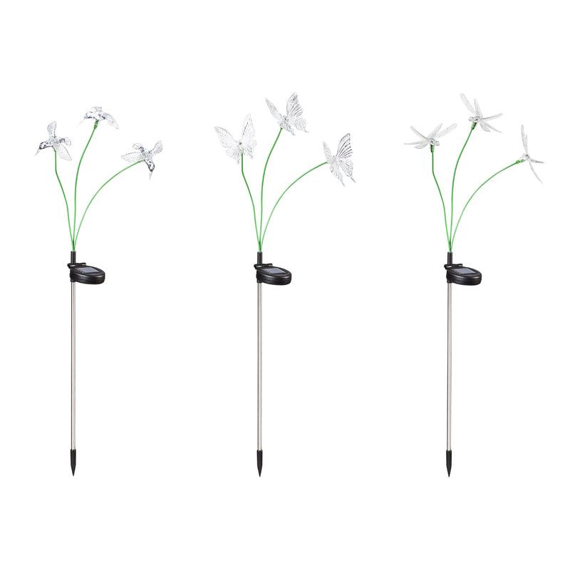 Evergreen 35" 3 Flex-Branch Solar Stake, Hummingbird, Butterfly, and Dragonfly, 3 ASST, 9.1''x 35'' x 3.9'' inches