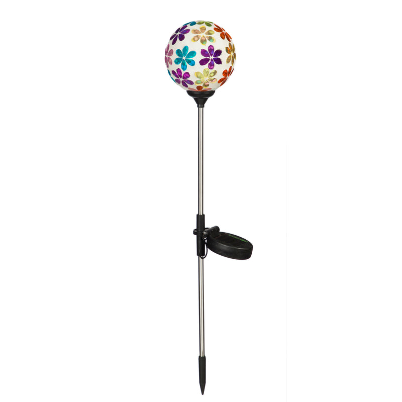 Evergreen Garden Stake,22"H Mosaic Globes Solar Garden Stakes, Color Flowers,3.93x3.93x22 Inches