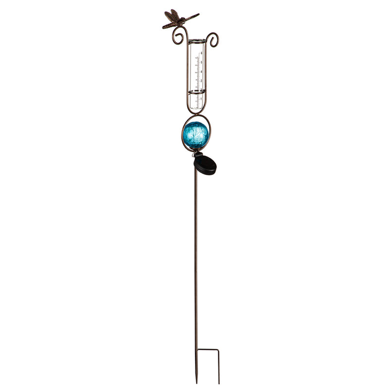 Evergreen Garden Stake,43.7"H Solar Rain Gauge Garden Stake, Blue,7.87x4.52x43.7 Inches