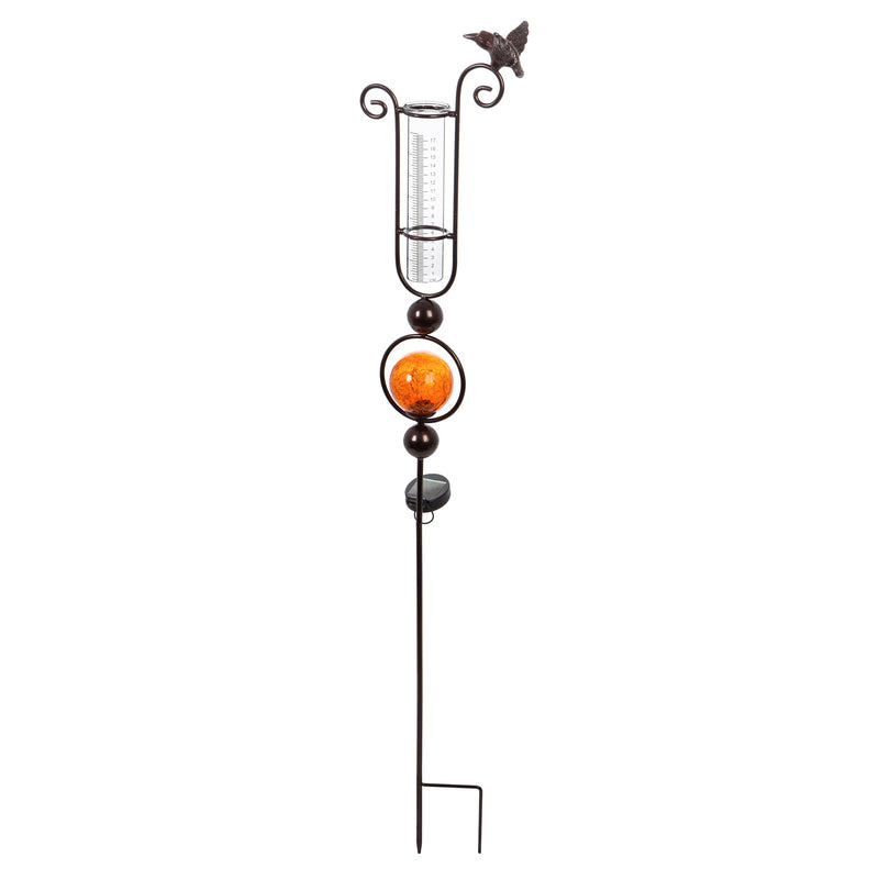 Evergreen Garden Stake,44.5"H Solar Rain Gauge Garden Stake, Orange,8.07x4.92x44.69 Inches