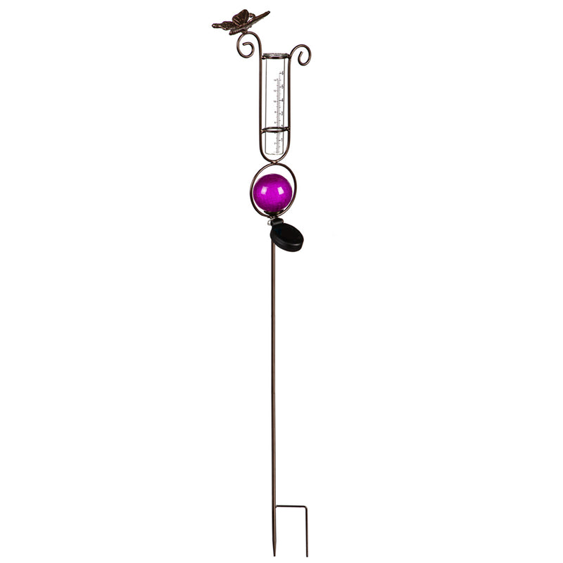 Evergreen Garden Stake,43.7"H Solar Rain Gauge Garden Stake, Pink,7.67x3.54x43.7 Inches