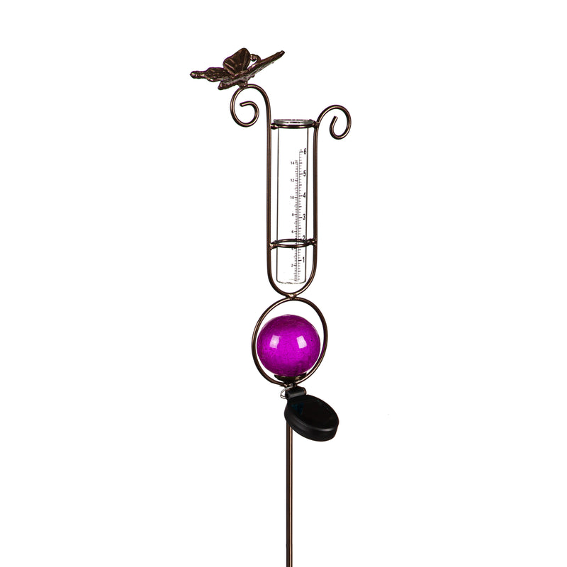 Evergreen Garden Stake,44.5"H Solar Rain Gauge Garden Stake, Pink,8.07x4.92x44.69 Inches