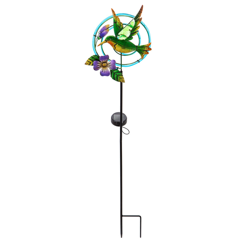 Evergreen 36.25"H Chasing Light Solar Garden Stake, 2 Asst, Hummingbird & Butterfly, 9.1''x 3.5'' x 36.2'' inches