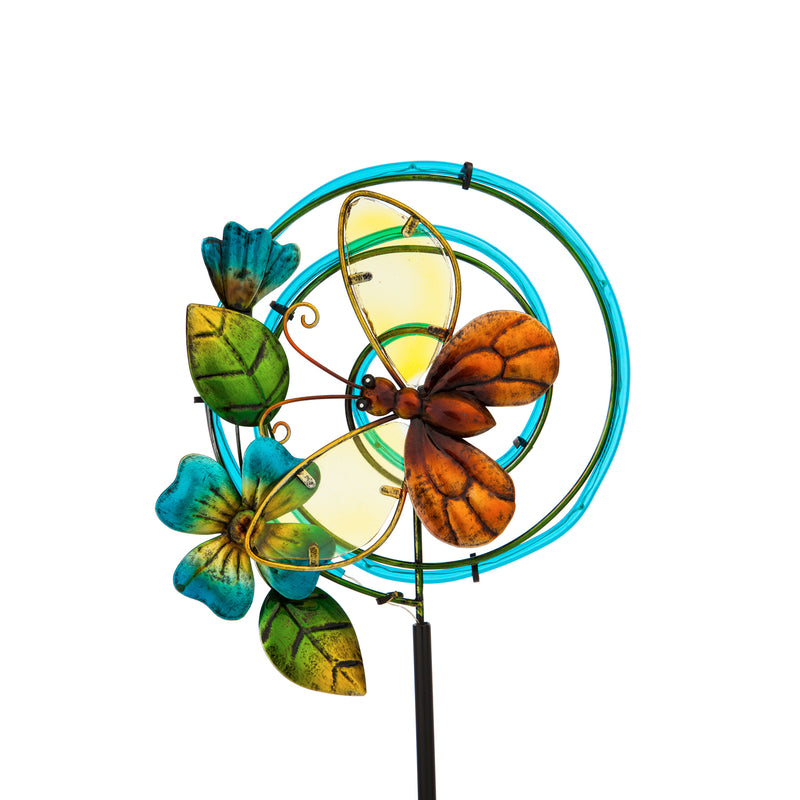 Evergreen 36.25"H Chasing Light Solar Garden Stake, 2 Asst, Hummingbird & Butterfly, 9.1''x 3.5'' x 36.2'' inches