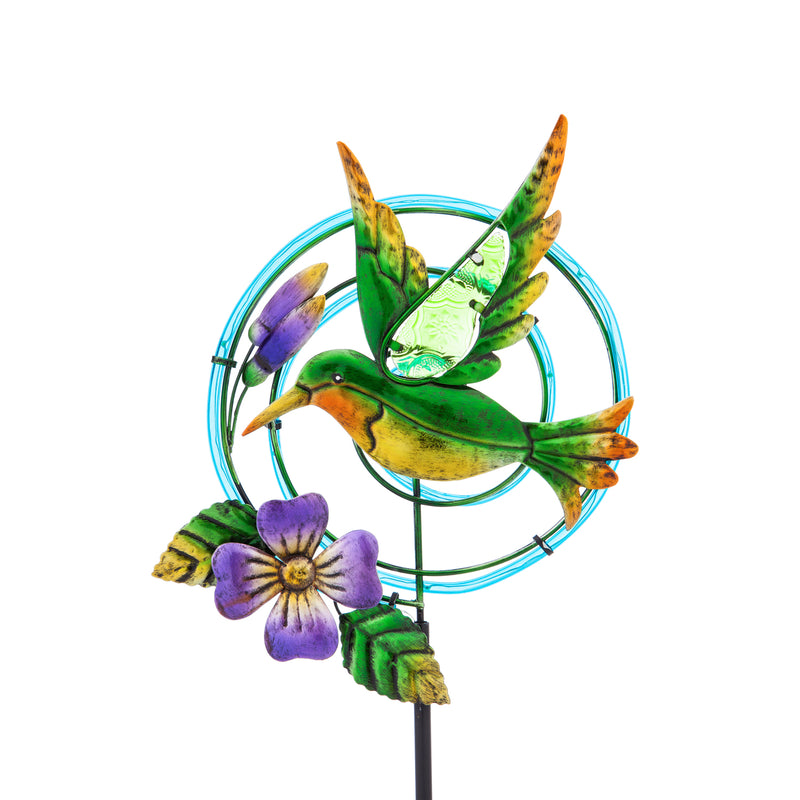 Evergreen 36.25"H Chasing Light Solar Garden Stake, 2 Asst, Hummingbird & Butterfly, 9.1''x 3.5'' x 36.2'' inches