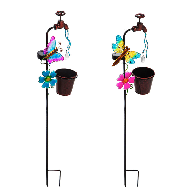 36.25"H Twinkling Light Solar Garden Stake, 2 Asst, Faucet Shaped,2sp6193