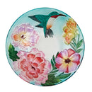 18" Solar Hand Painted Embossed Glass Bird Bath with Stand, Floral Hummingbird,2sp6285